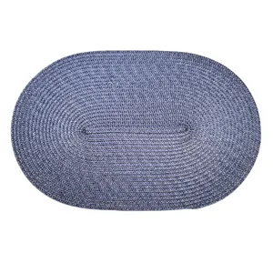 Set de table ovale en tressé PP bleu pour table à manger, natte isolante minimaliste.