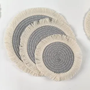 Nordic Minimalist Round Cotton Woven Placemat With Fringe Heat Insulation Table Mat