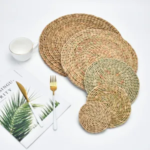 Natural Straw Woven Place Mat Heat Resistant Table Mat Round Bowl Mat Kitchen Dining Table Decoration