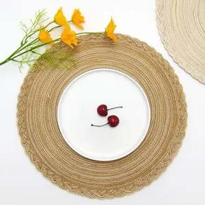 Nordic style woven cotton placemat round table mat for kitchen tableware and dining plate decoration.