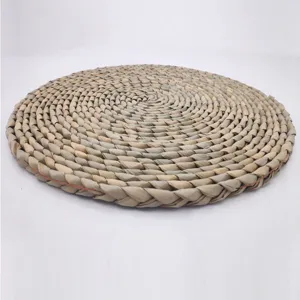 Handmade straw woven table mat round natural cattail heat insulated placemat dining table
