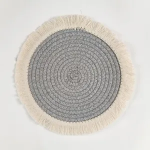 Nordic style round cotton braided placemat with chic fringe edge for dining table kitchen use
