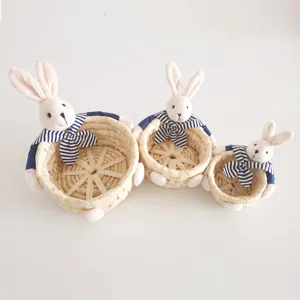 Easter bunny woven storage basket set of three cute straw organizer bins for home decor