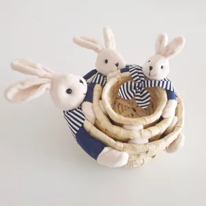 Woven storage basket set of three with cute rabbit plush toys home decor organizer