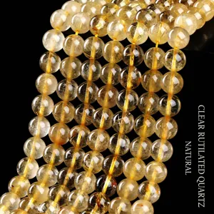 Natural Golden Rutilated Quartz Round Loose Beads For DIY Jewelry Making Polished Crystal Gemstone Beads For Bracelets Necklaces Handcrafted Accessories