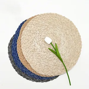 Round braided cotton linen placemat kitchen table mat heat resistant dining table pad decor