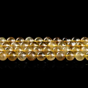 Natural gold rutilated quartz round beads for DIY bracelet jewelry making and crafts