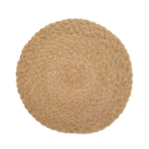 Round braided placemat, natural cotton ramie heat insulation table mat for dining kitchen.