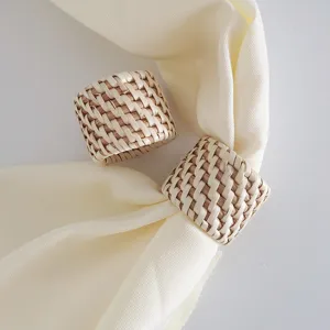 Handmade woven rattan napkin ring set natural straw table decor for kitchen restaurant hotel