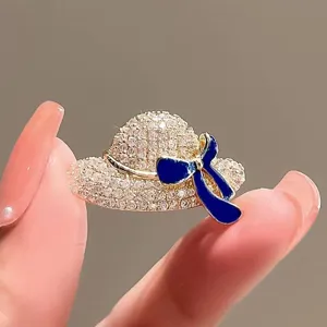 Creative Alloy Rhinestone Hat Brooch For Women Luxury Small Bow Design Pin Suit Accessories Elegant Clothing Decoration
