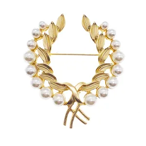 Vintage goldfarbene Perlen Weizen Brosche elegante Blatt Anstecknadel Damenschmuck Zubehör
