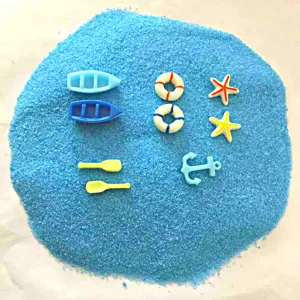 Miniature ocean landscape set with resin boats, anchors and blue sand for DIY crafts