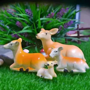 Resin Deer Figurine Miniature Animal Statue Cute Fawn Ornament For Moss Landscape Home Table Decor Garden Craft Gift