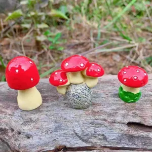 Miniature Red Mushroom Micro Landscape Resin Ornament Zakka Style Fairy Garden Decor For Succulent Plants Pot Landscape Accessories