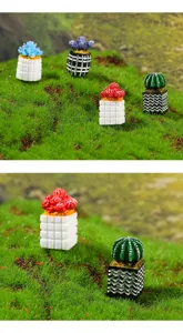 Plantas en maceta en miniatura para casa de munecas y modelos de cactus suculentos micro.