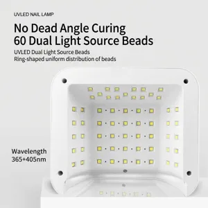 Primer plano detallado de 60 perlas LED de doble fuente en una lámpara de uñas UV blanca.