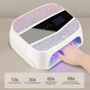 Lampada per unghie UV LED ad alta potenza con decorazione in strass rosa, vista di dettaglio