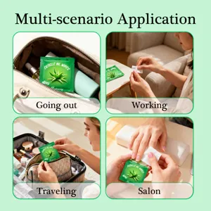 Salviette all'olio per cuticole all'aloe mostrate in vari scenari d'uso quotidiano.