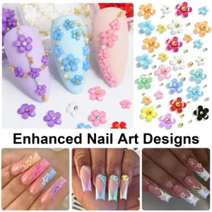 Professional colorful five-petal resin flower nail art charms for enhanced creative DIY manicures