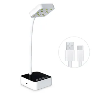 Professional white rechargeable LED lotus desk lamp for nail art manicure with USB-C cable