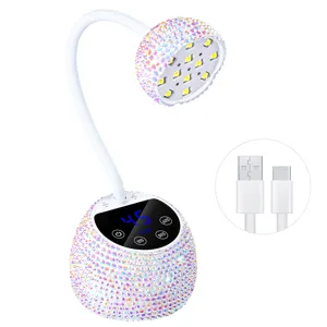 Lampada per unghie LED UV di lusso con strass e collo flessibile con timer