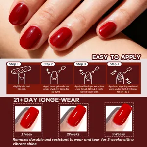 Guide d'application vernis gel rouge professionnel, tenue longue durée de 21 jours