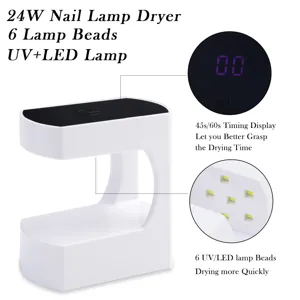 Detailed feature view of 24W UV LED mini nail lamp with timing display and 6 beads