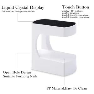Detail view of mini USB LED nail lamp features like touch button and timing modes.