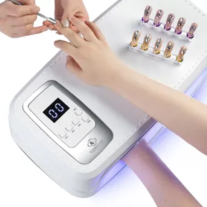 Close-up view of a professional high-power UV LED nail lamp with digital timer display