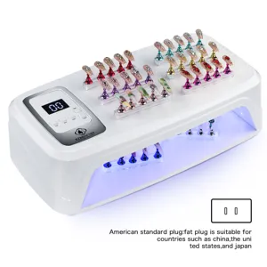 Professional 256W UV LED nail lamp curing various press-on nails on magnetic display stands