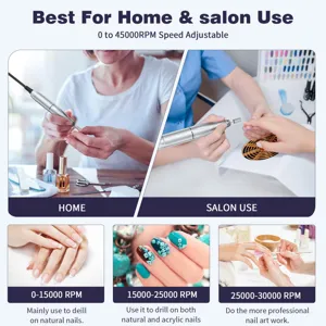 Professional 45000 RPM electric nail drill machine for home and salon manicure use