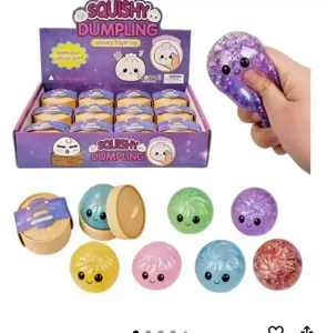 Buntes Glitzer-Dumpling-Quetschspielzeug mit Miniatur-Bambusdämpfer-Box
