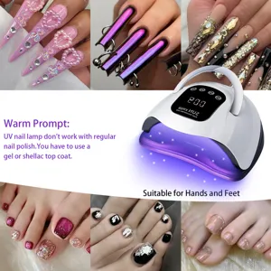 Detailed instruction for 320W UV LED nail lamp with various manicure style examples.
