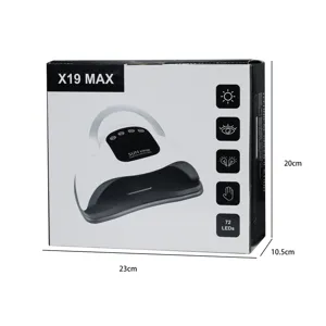 Technical dimensions showing the X19 Max LED UV nail lamp retail packaging box size