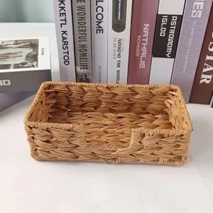 Close-up of durable PP woven tissue holder in natural brown finish