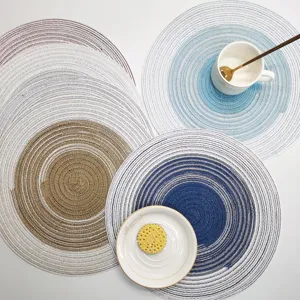 Set de table rond tissé nordique dégradé fil de coton sous-verre décoration cuisine.