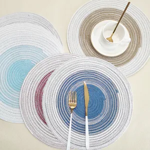 Set de Table Tissé en Coton Dégradé Nordique Résistant à la Chaleur Tapis de Table Rond pour Salle à Manger Cuisine