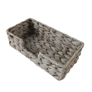 Handwoven PP plastic tissue tray for living room, waterproof grey storage organizer