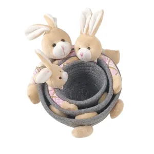 Set of three cute rabbit rope woven storage baskets for holiday gifts and desk organizing