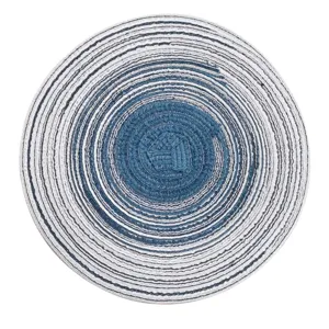 Set de table rond tressé nordique, napperon en coton bleu dégradé, tapis de cuisine résistant.