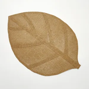 Leaf shaped paper placemat for dining table decoration, natural woven style plate mat.
