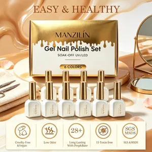 Gedetailleerd overzicht van Manzilin gel nagellak set met 6 kleuren in het goud
