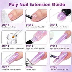 Step-by-step guide for applying glitter poly nail extension gel for salon results