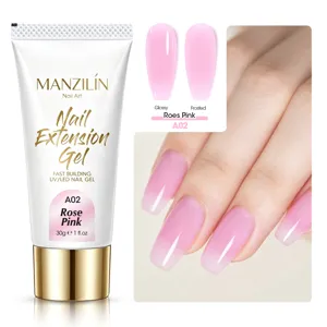 Professional rose pink nail extension gel tube with glossy and frosted finish display