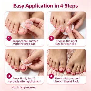 Detailed 4-step guide for applying natural French style press-on toenails at home