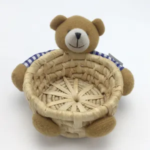 Cute Cartoon Animal Corn Husk Straw Woven Storage Basket Desktop Sundries Organizer Bin For Home Office Holiday Decoration