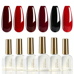 6-kleuren UV LED gel nagellak set met dieprode, bordeauxrode en zwarte glanzende afwerkingen