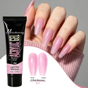 Detail of light pink shimmer nail extension gel with glossy and frosted finish effects