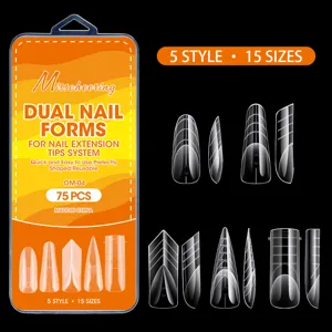Set di 75 tip professionali trasparenti per unghie in 5 forme e 15 misure