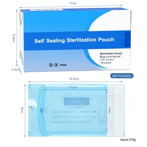 Dimensions détaillées des sachets de stérilisation auto-adhésifs et de la boîte d'emballage